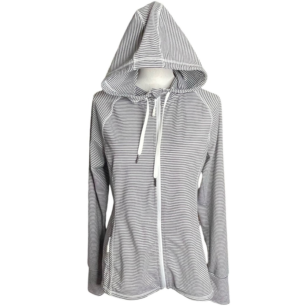 Kyodan Striped Full‎ Zip Hoodie Jacket Athletic Lightweight Women G/L